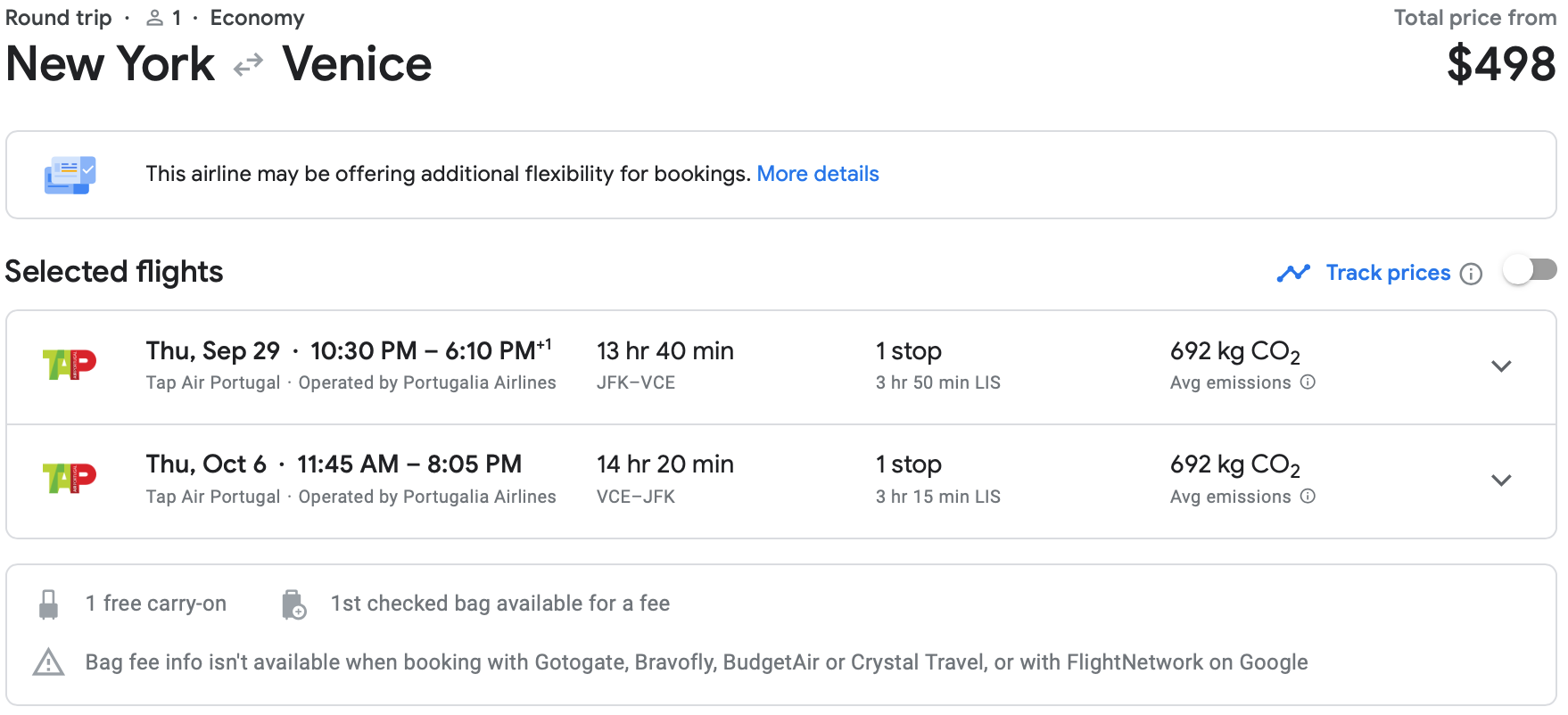 Screenshot of Google Flights