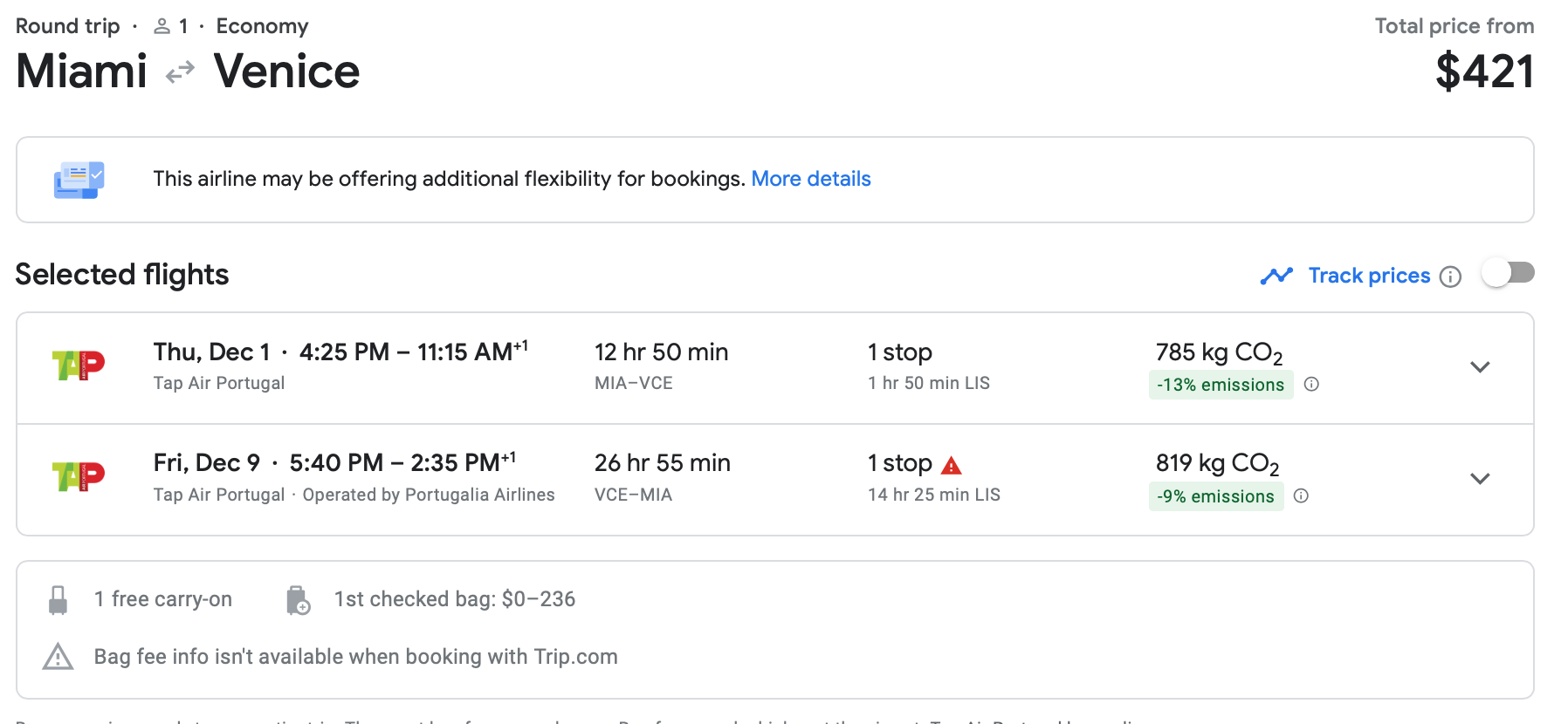 Screenshot of Google Flights