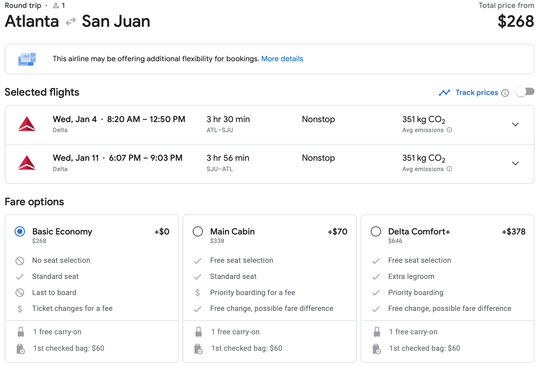 Screenshot of Google Flights