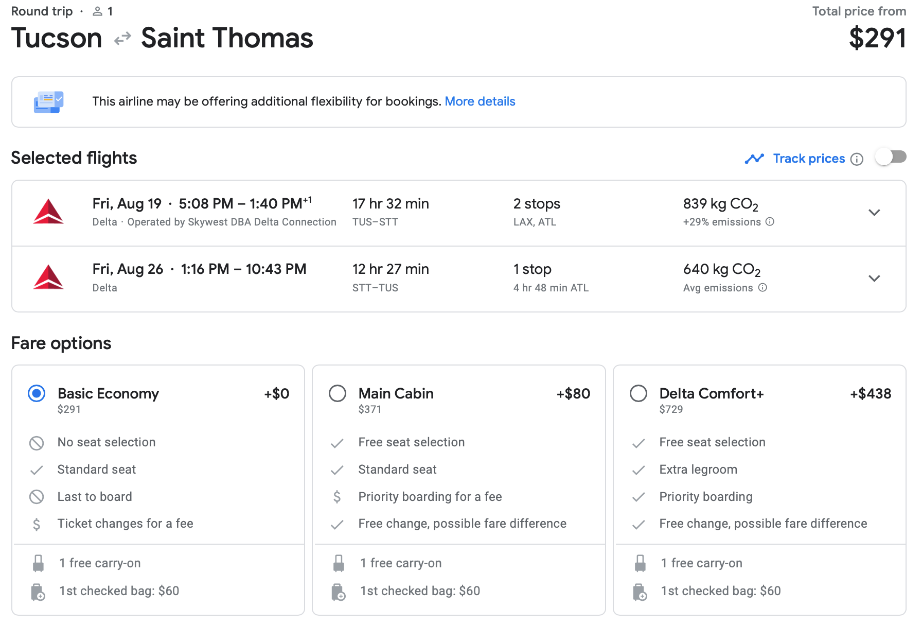 Screenshot of Google Flights