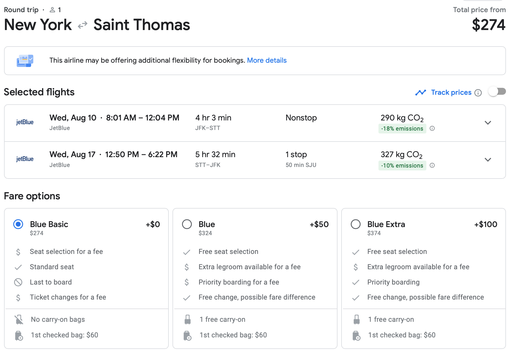 Screenshot of Google Flights