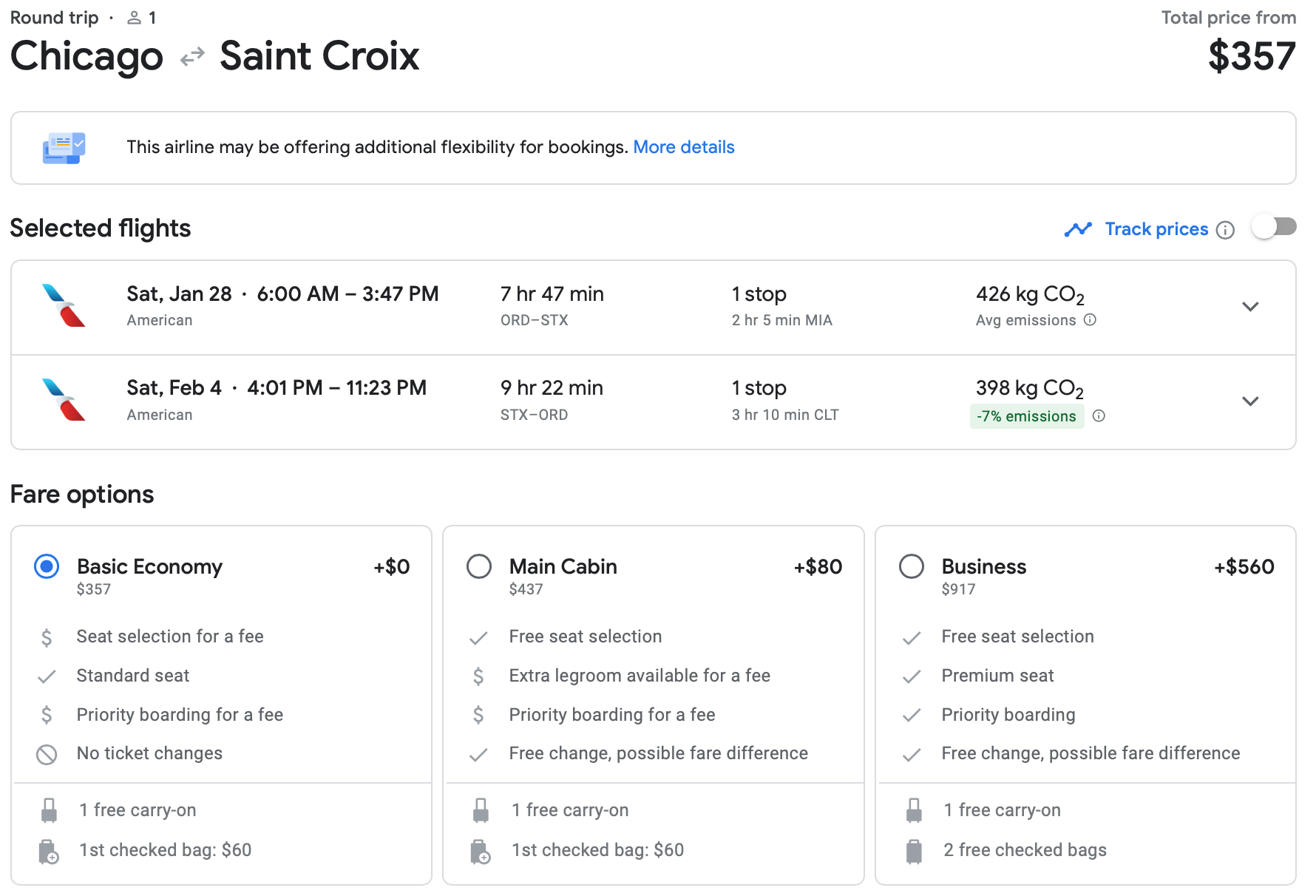Screenshot of Google Flights