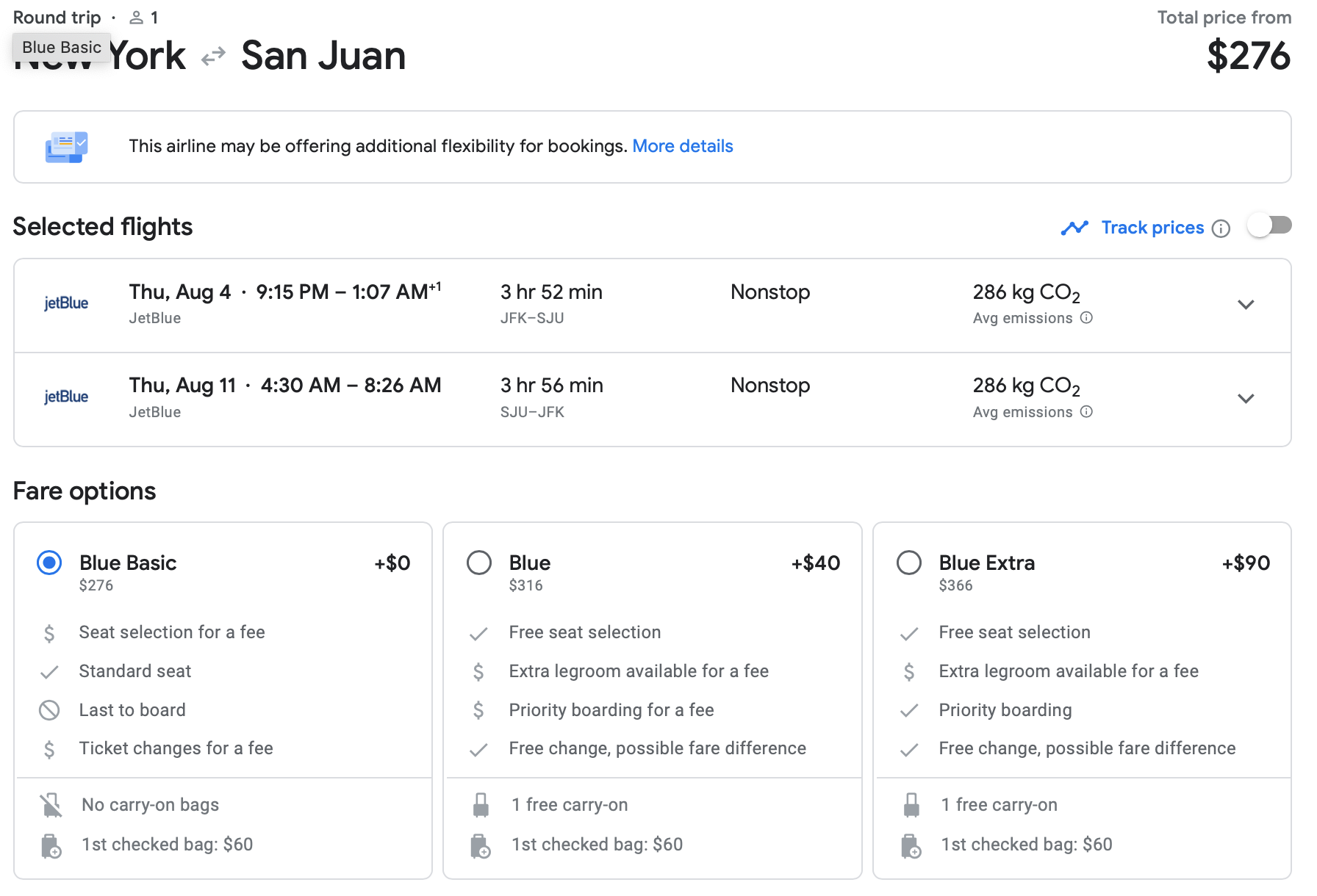 Screenshot of Google Flights