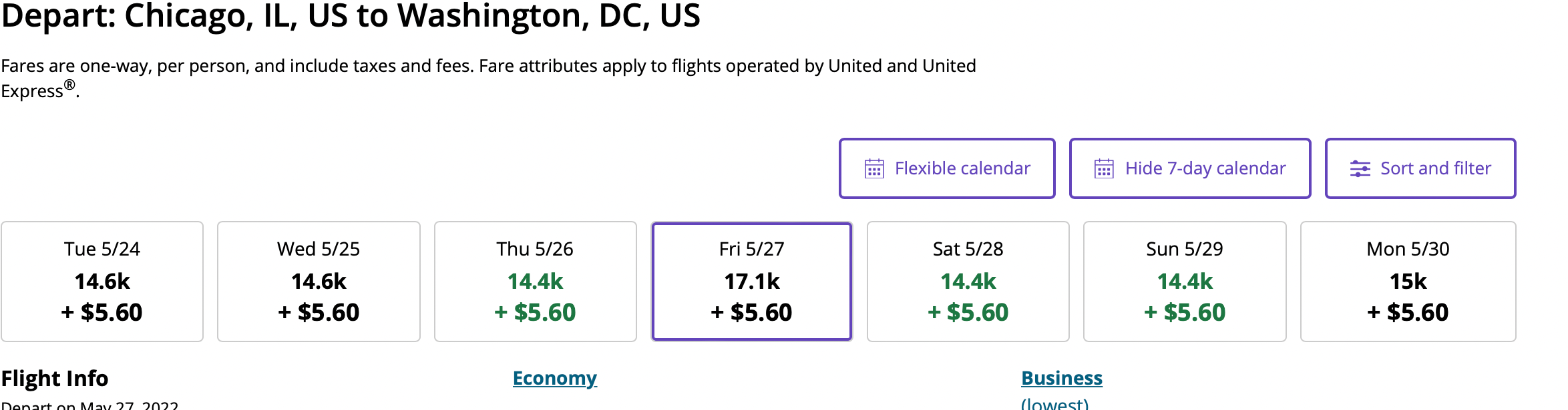 screenshot of united flights