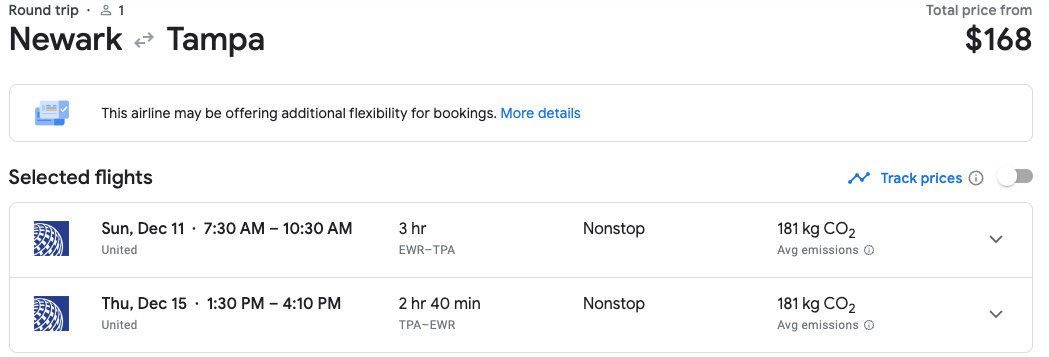 Newark to Tampa flight