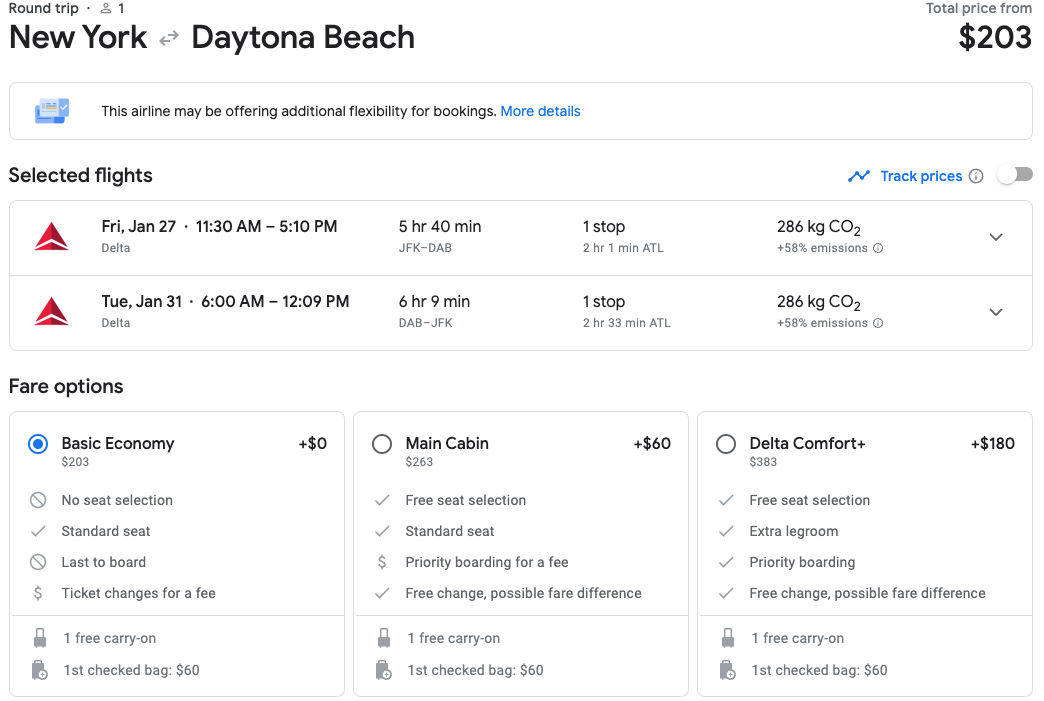 screenshot Delta flight