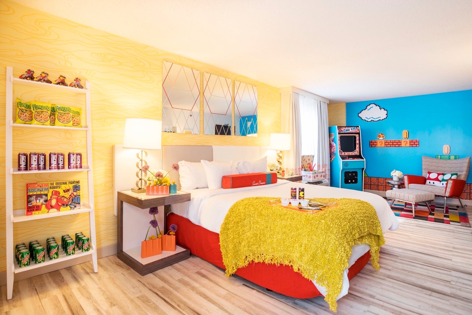 Video game themed hotel suite