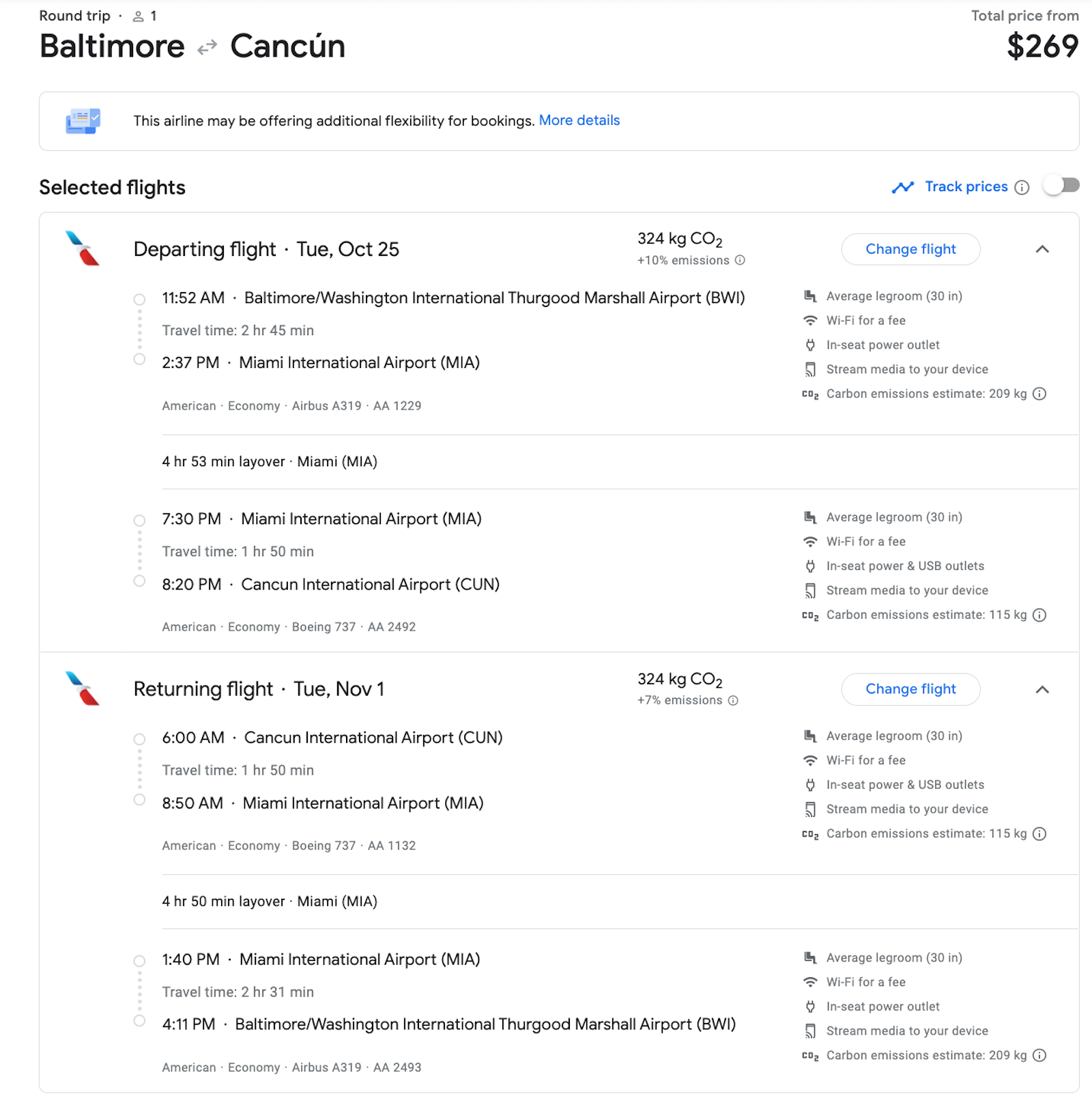 bwi cun booking screenshot