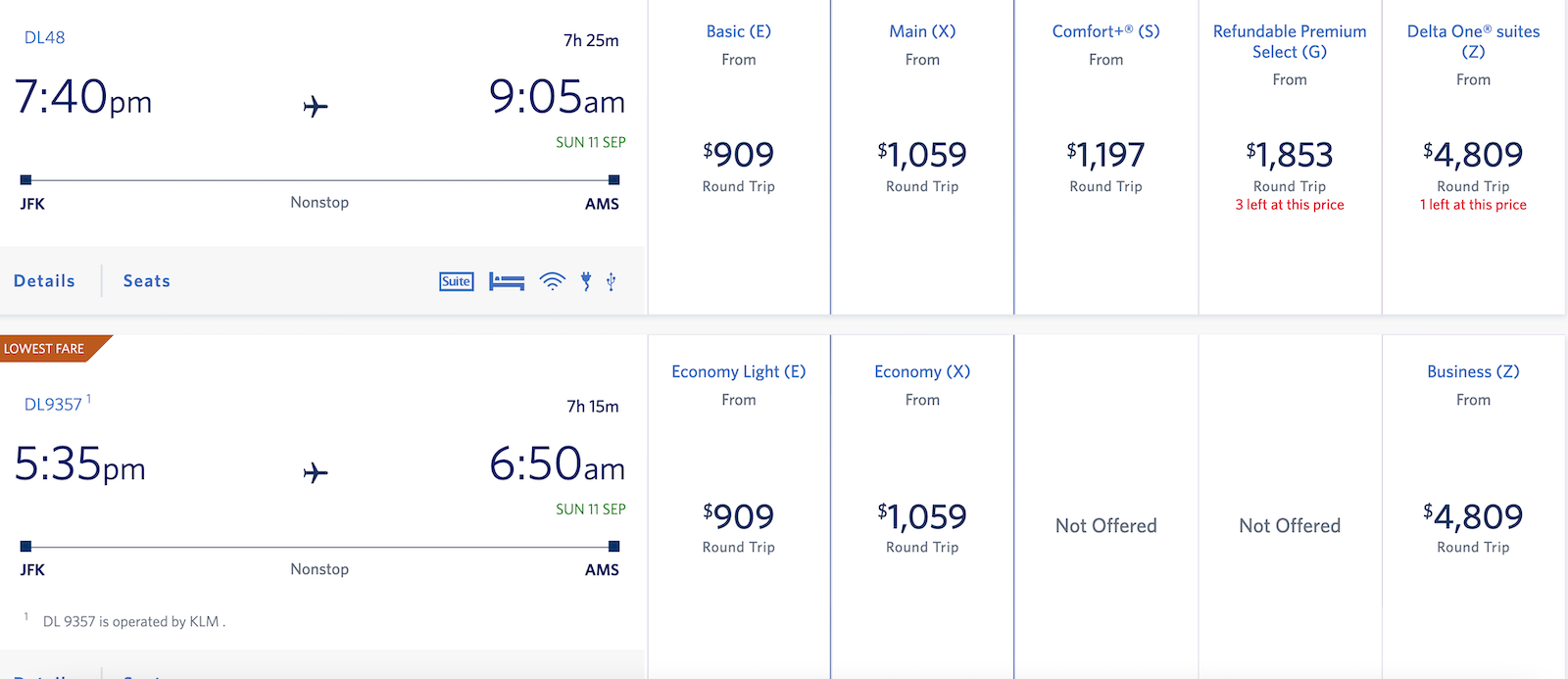 delta klm cabin comparison