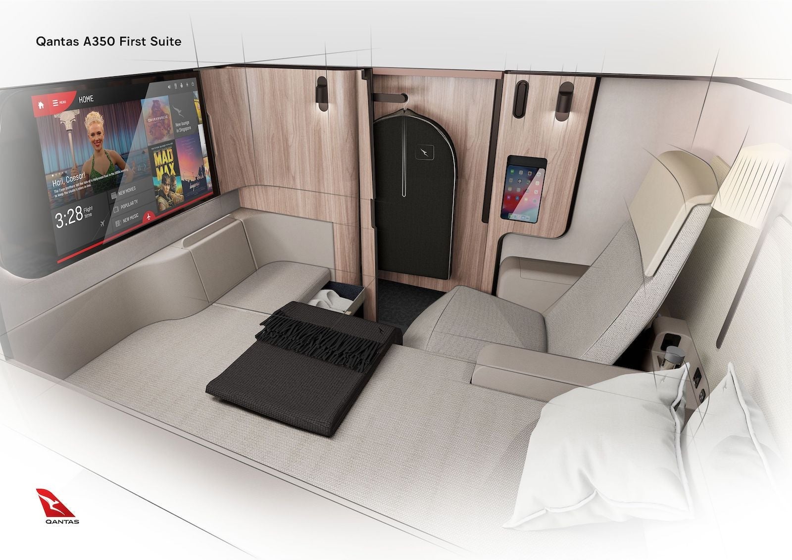 qantas first class suite project sunrise rendering