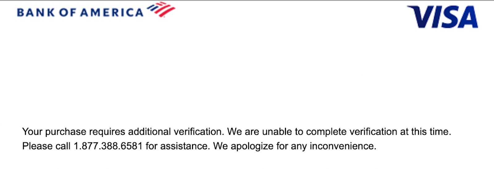 Error message when making online purchase