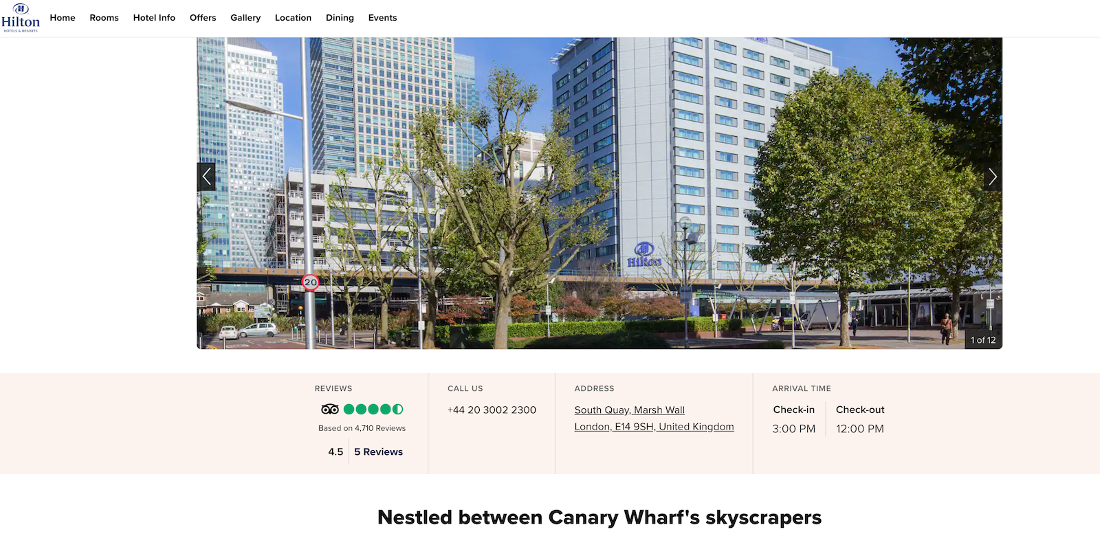 hilton canary wharf website screenshot
