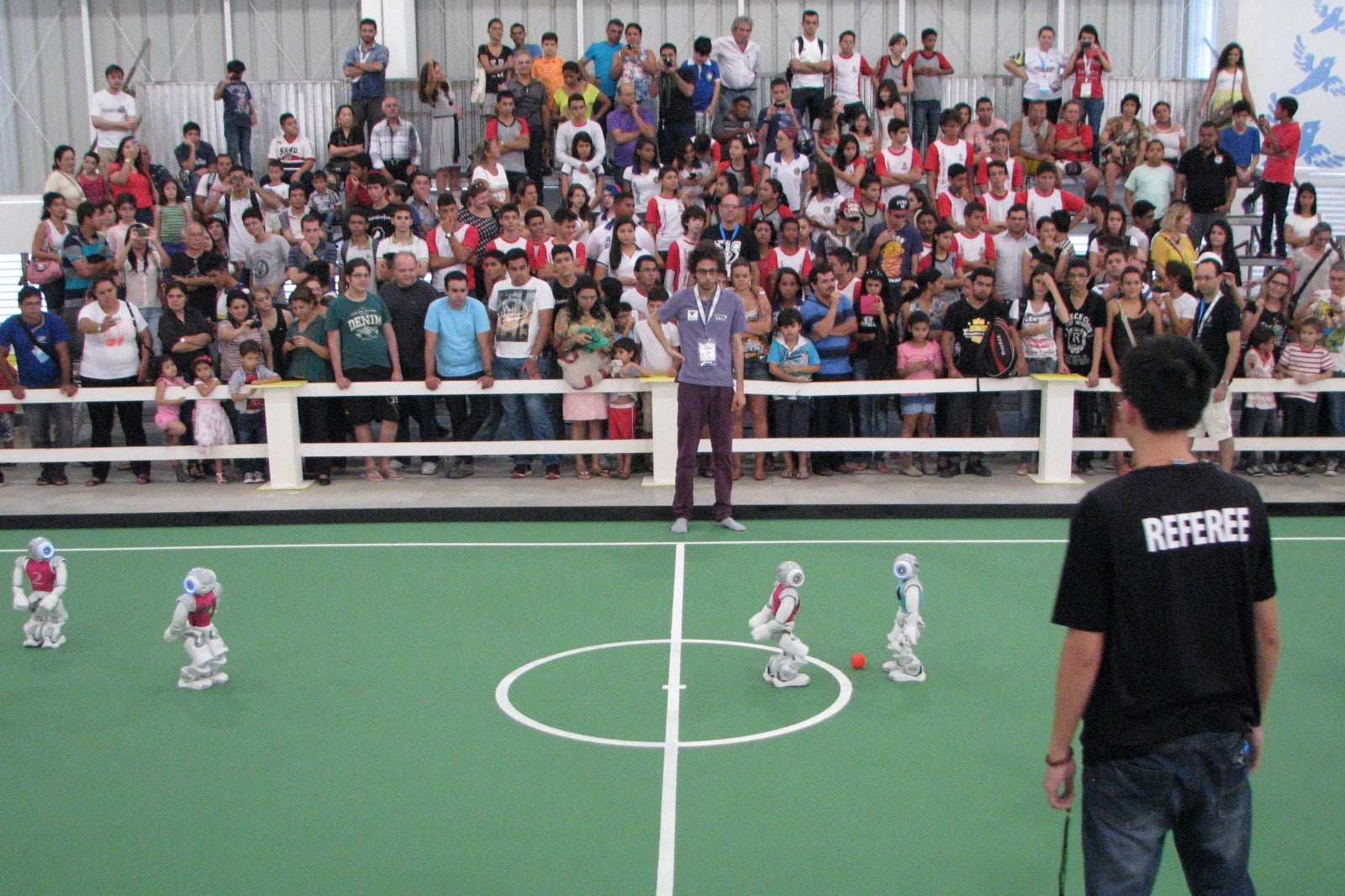 A RoboCup robot soccer game in Brazil
