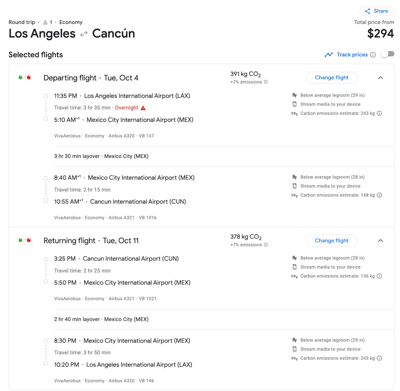 LAX CUN booking screenshot