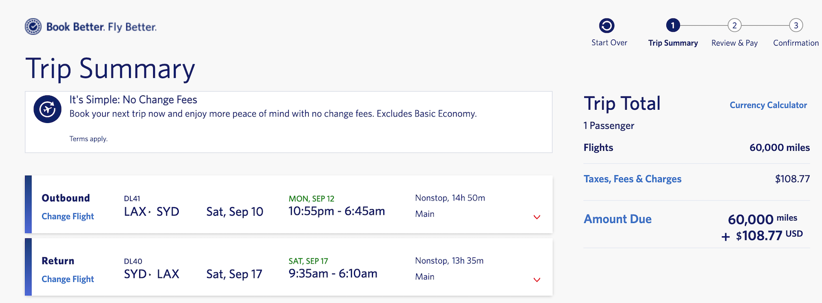 delta booking screenshot