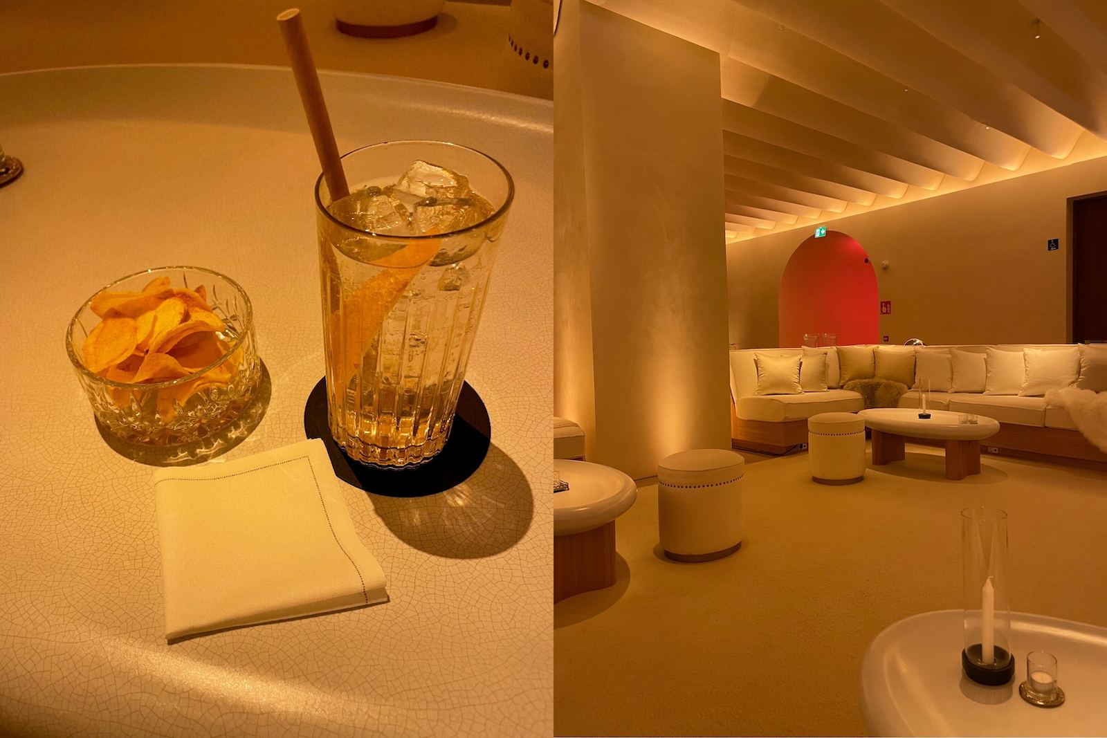 cocktail and chips; hotel bar