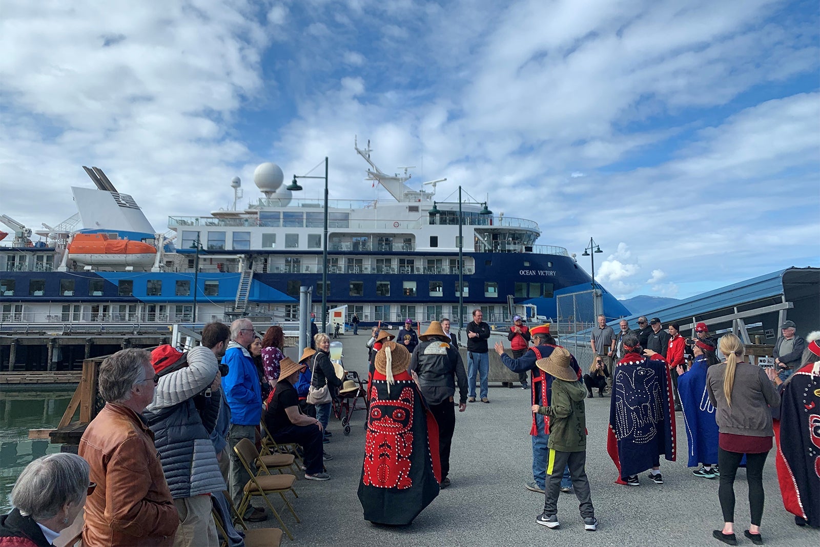 Local Alaskans dance for Ocean Victory passengers in Wrangell