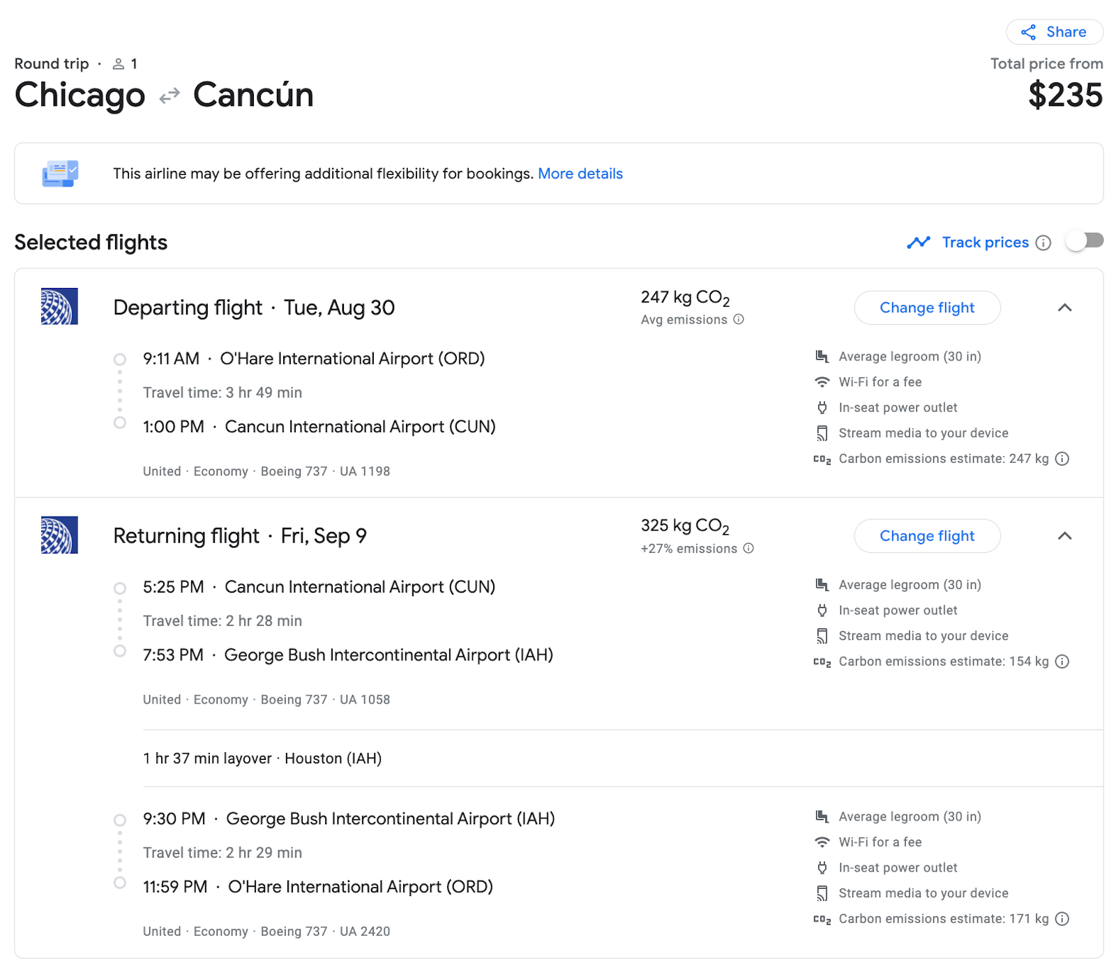 ORD CUN booking screenshot
