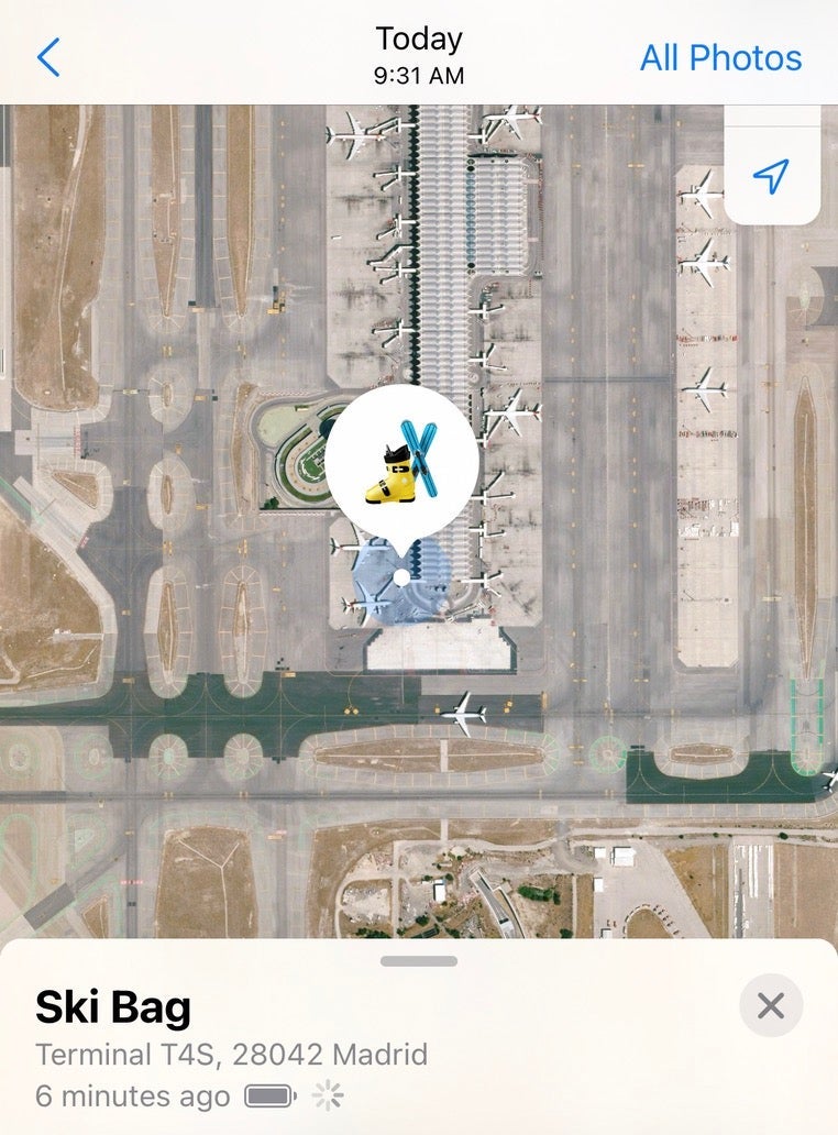 screenshot of bag location