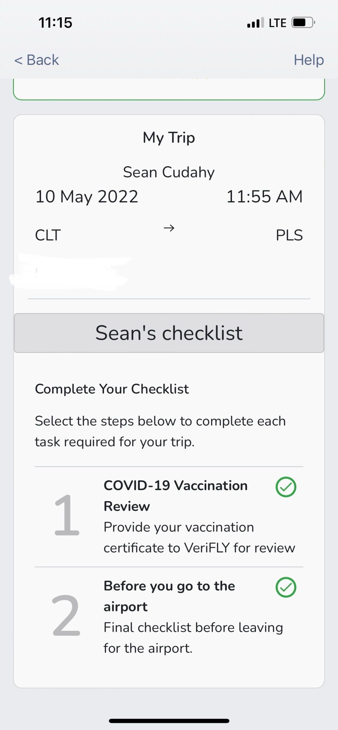 sean verifly CHO>PLS trip