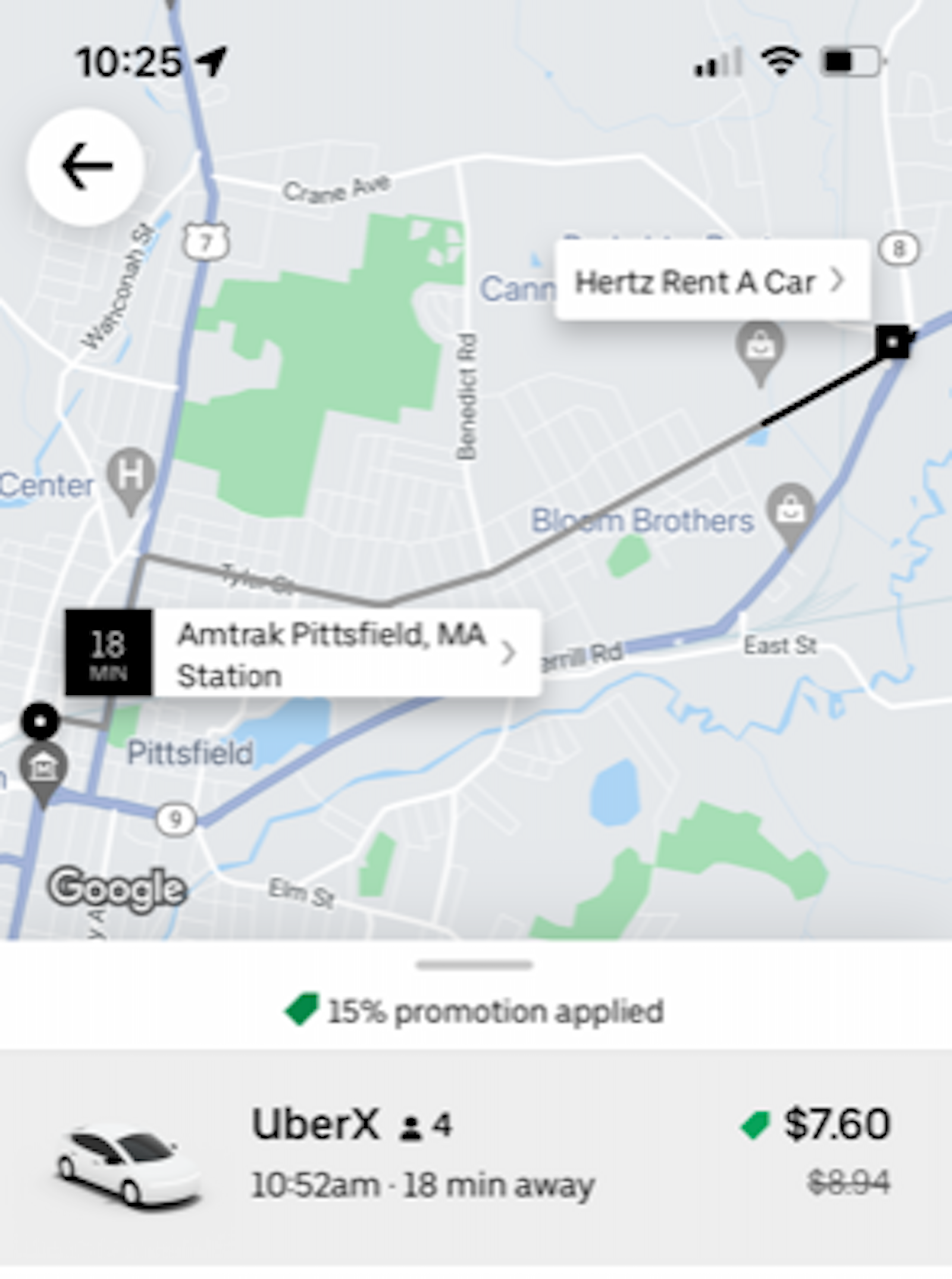 Uber route screenshot