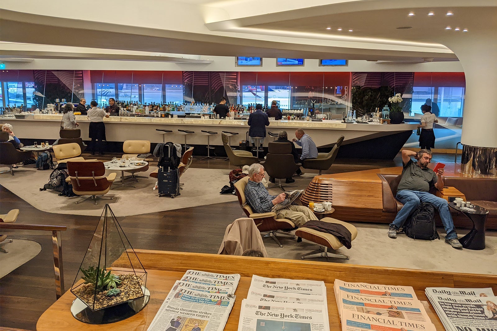Virgin Atlantic Upper Class lounge bar and seating area