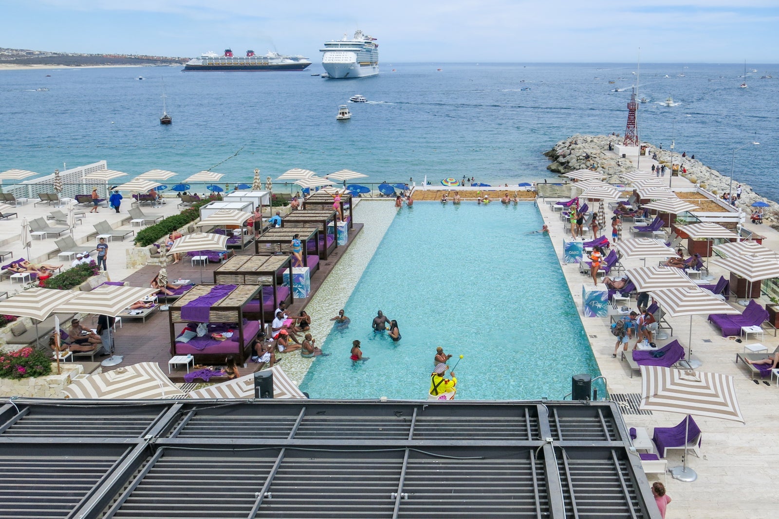 View of the pool and beach from the spa at Breathless Cabo San Lucas Resort and Spa.