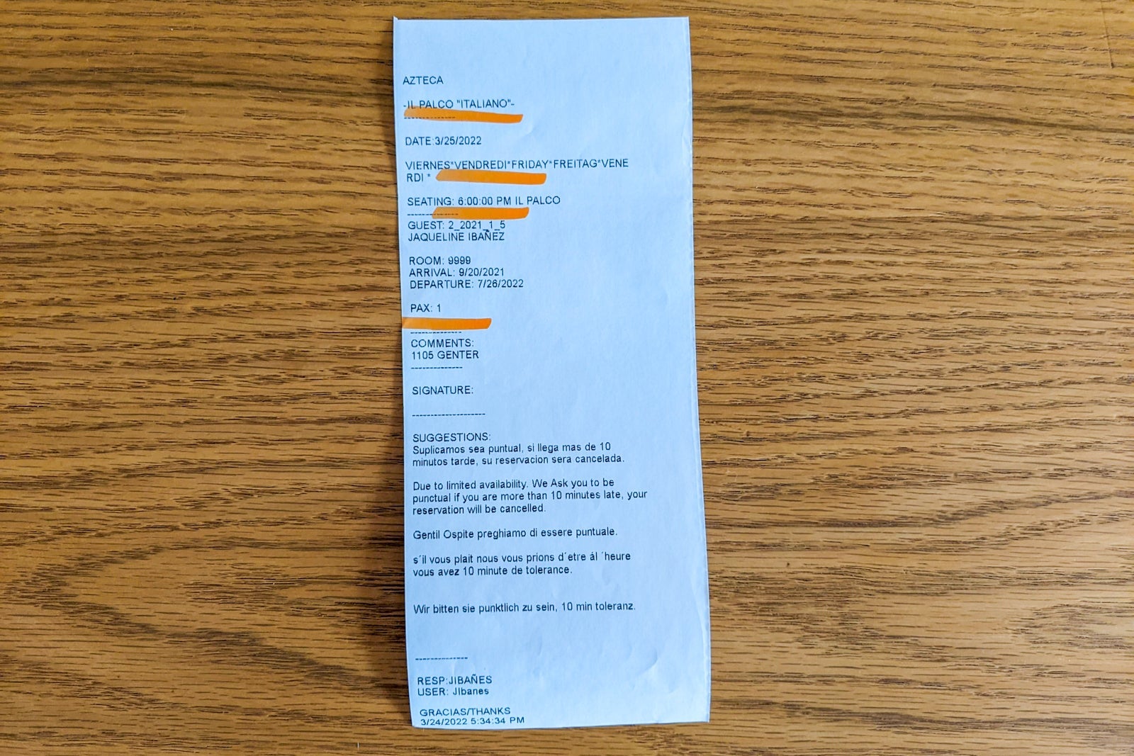 Italian restaurant reservation