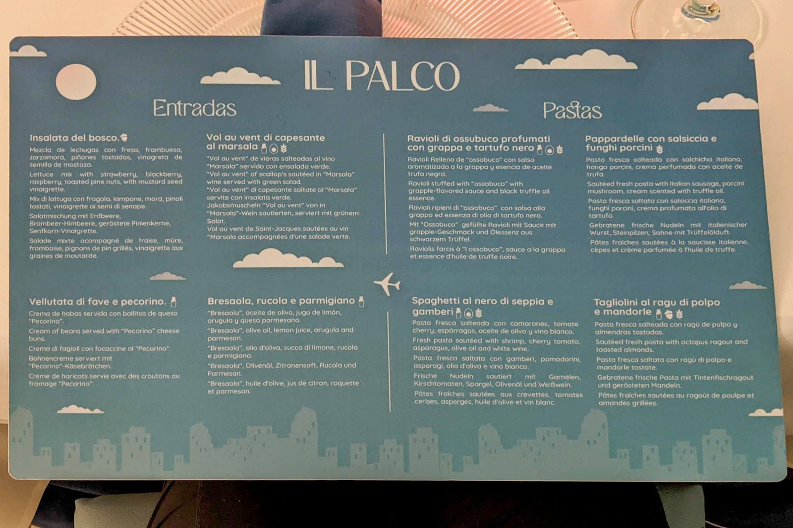 Italian restaurant menu