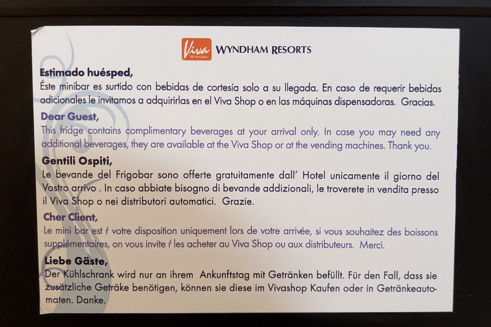 Wyndham Viva Azteca room minibar