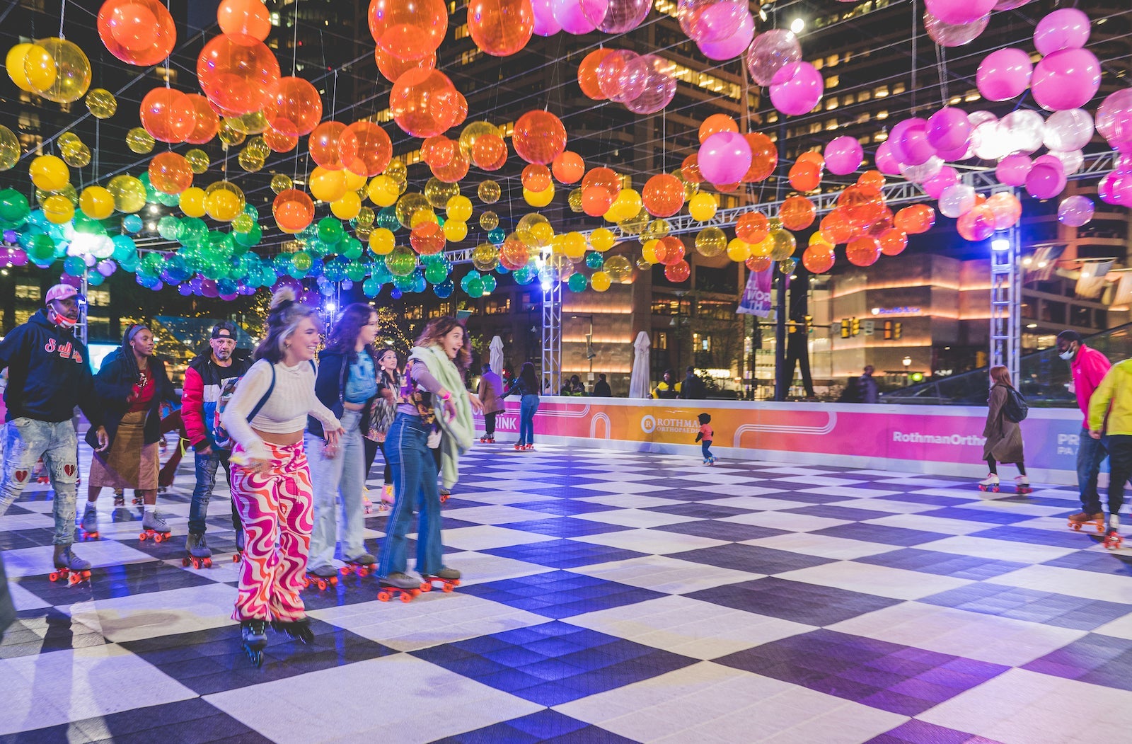 People on outdoor roller rink