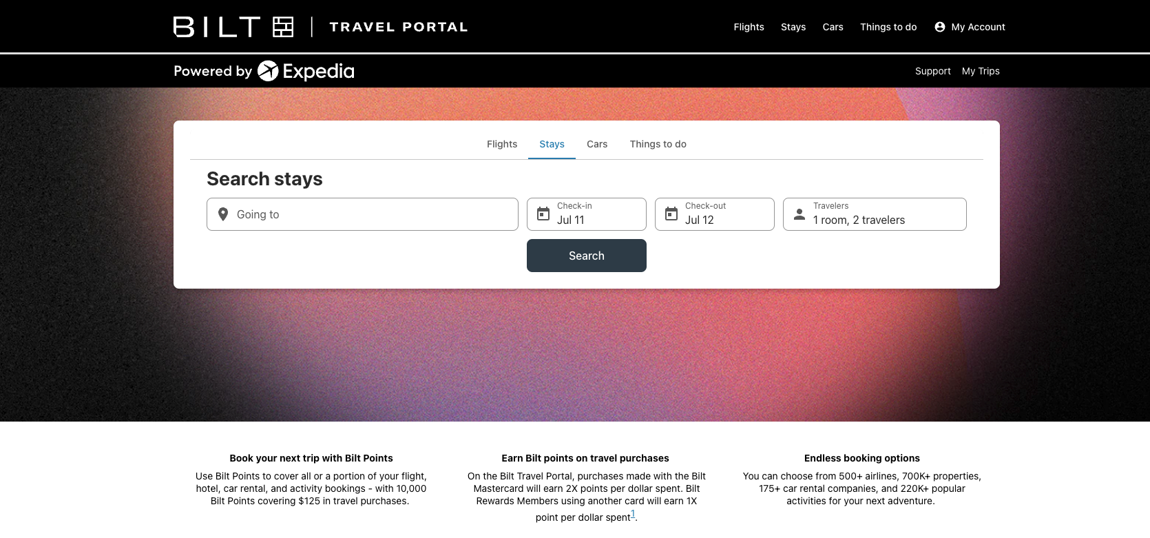 Bilt Travel Portal search