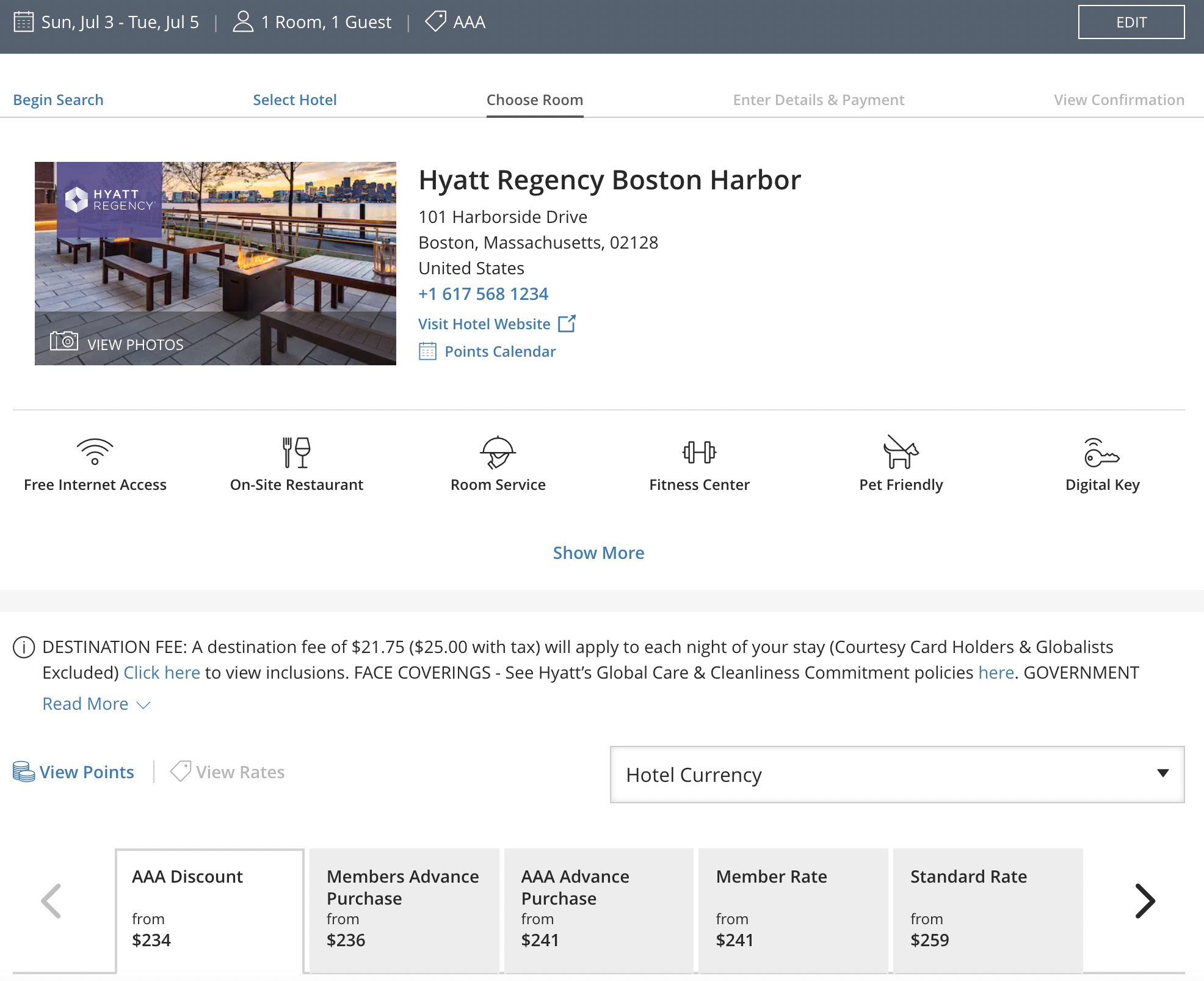 Booking a room at the Hyatt Regency Boston Harbor