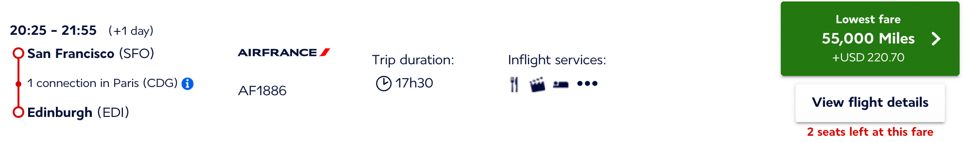 Booking an Air France flight from SFO to EDI