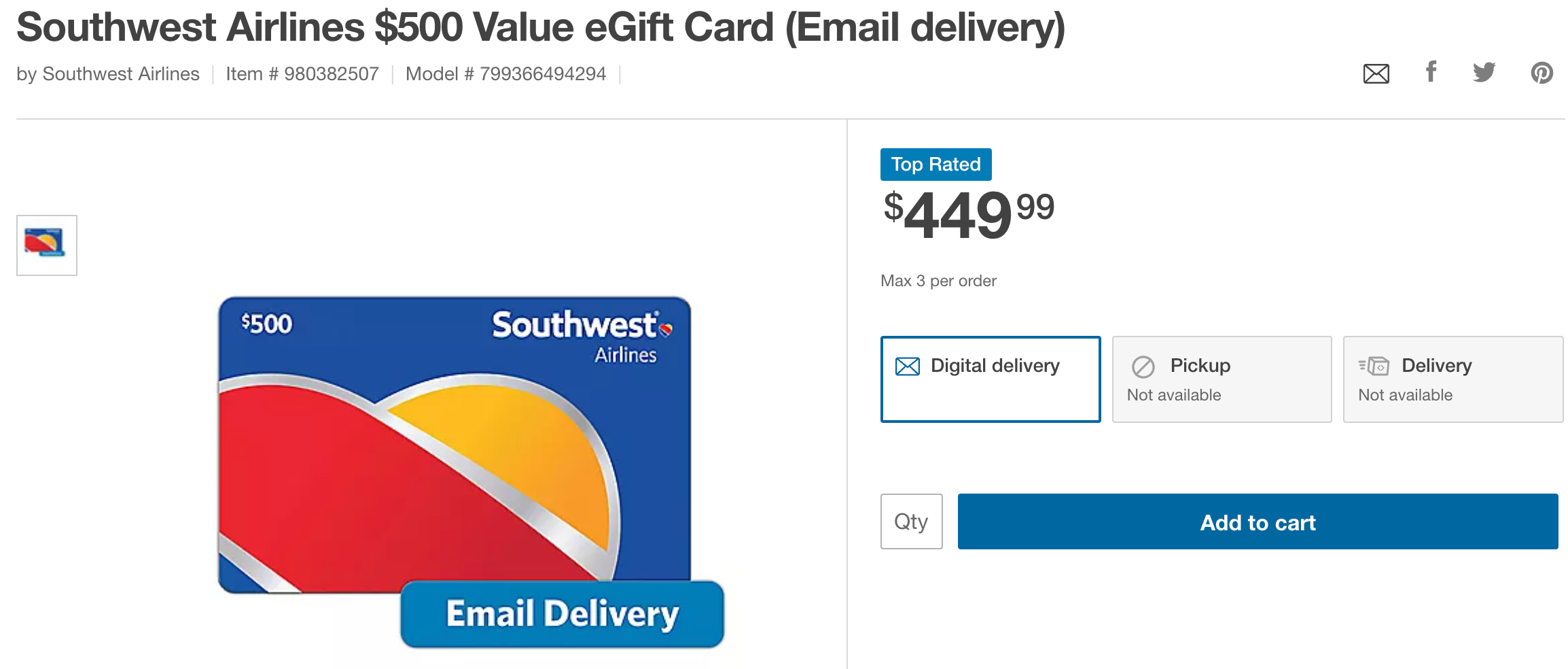 Buying a Southwest gift card with Sam's Club