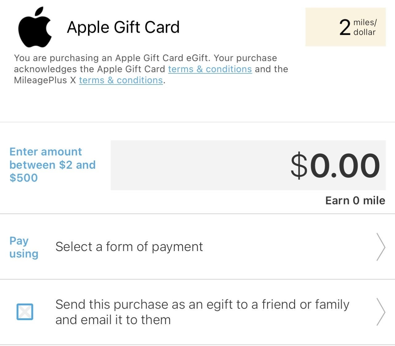 Buying an Apple gift card through MP X