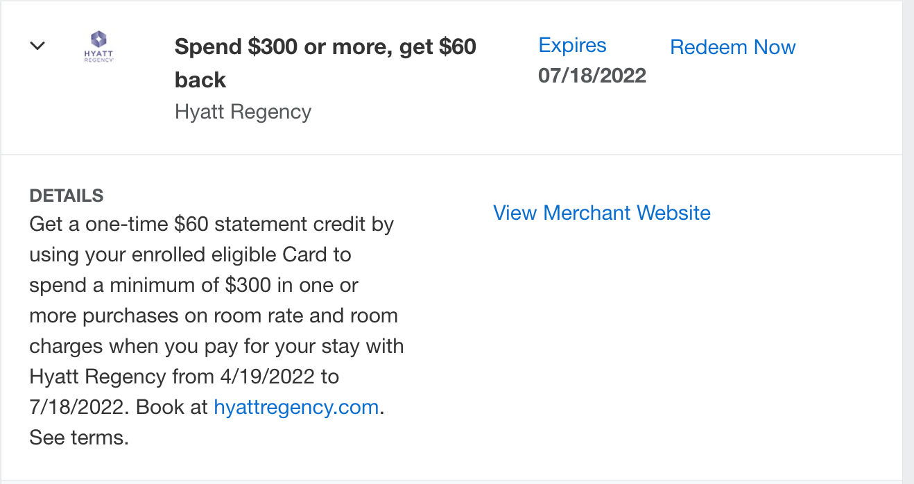 Hyatt Regency Amex offer