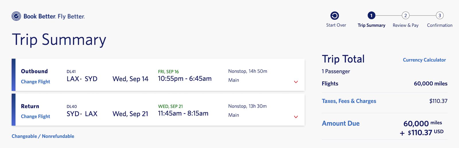 Delta booking screenshot