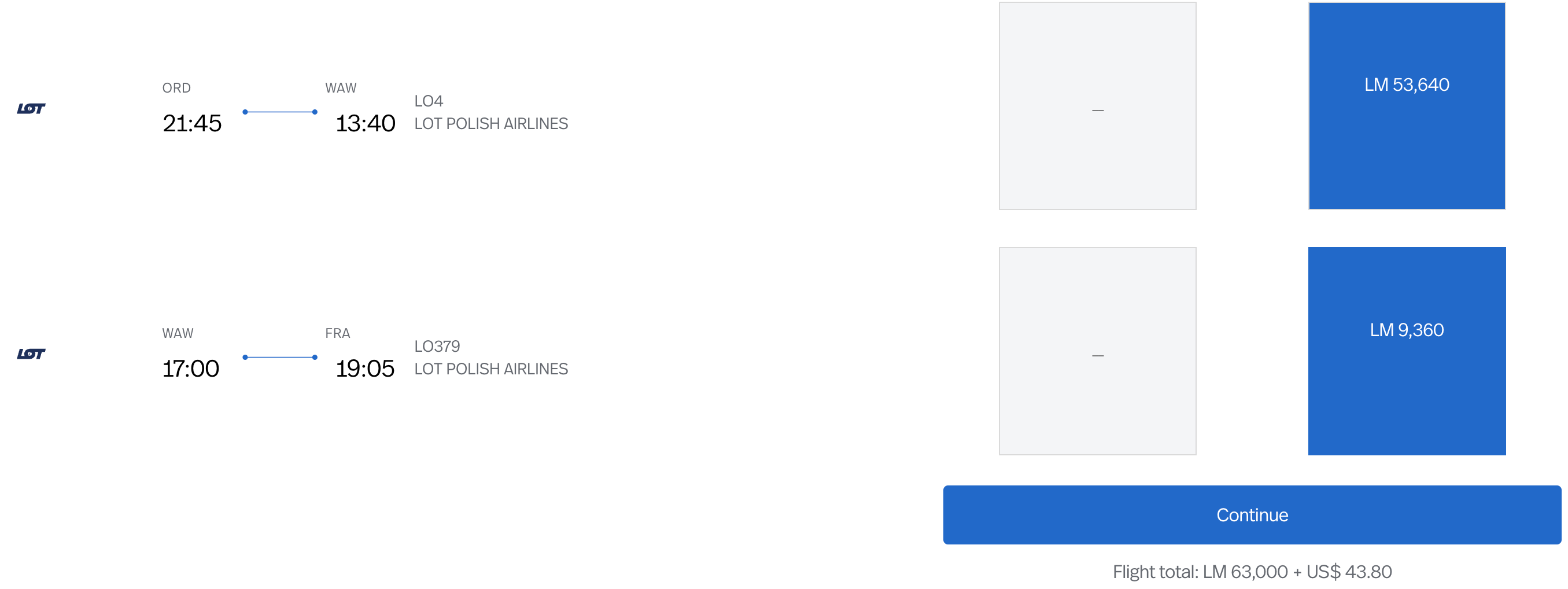 LifeMiles business class award to Frankfurt