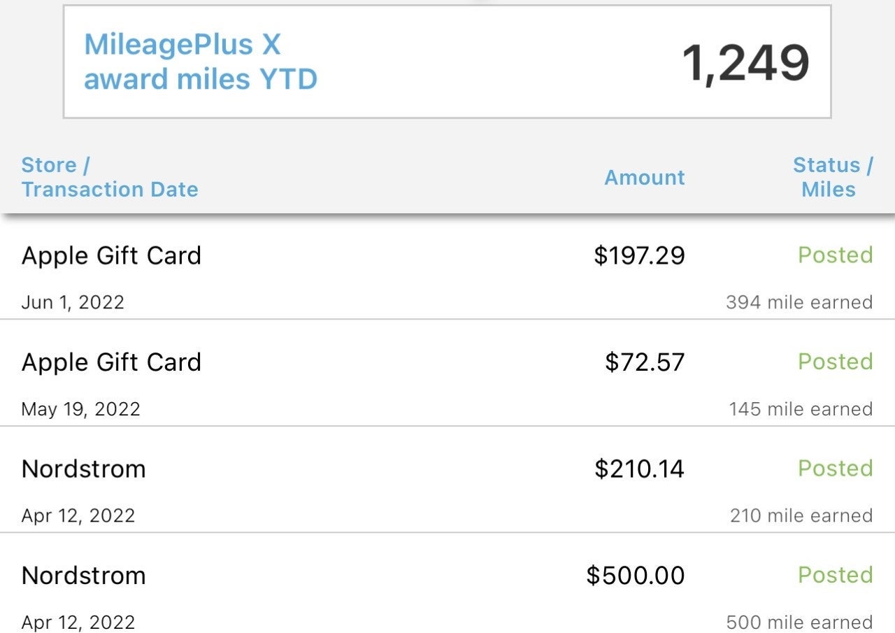 My earnings on the MileagePlus X app