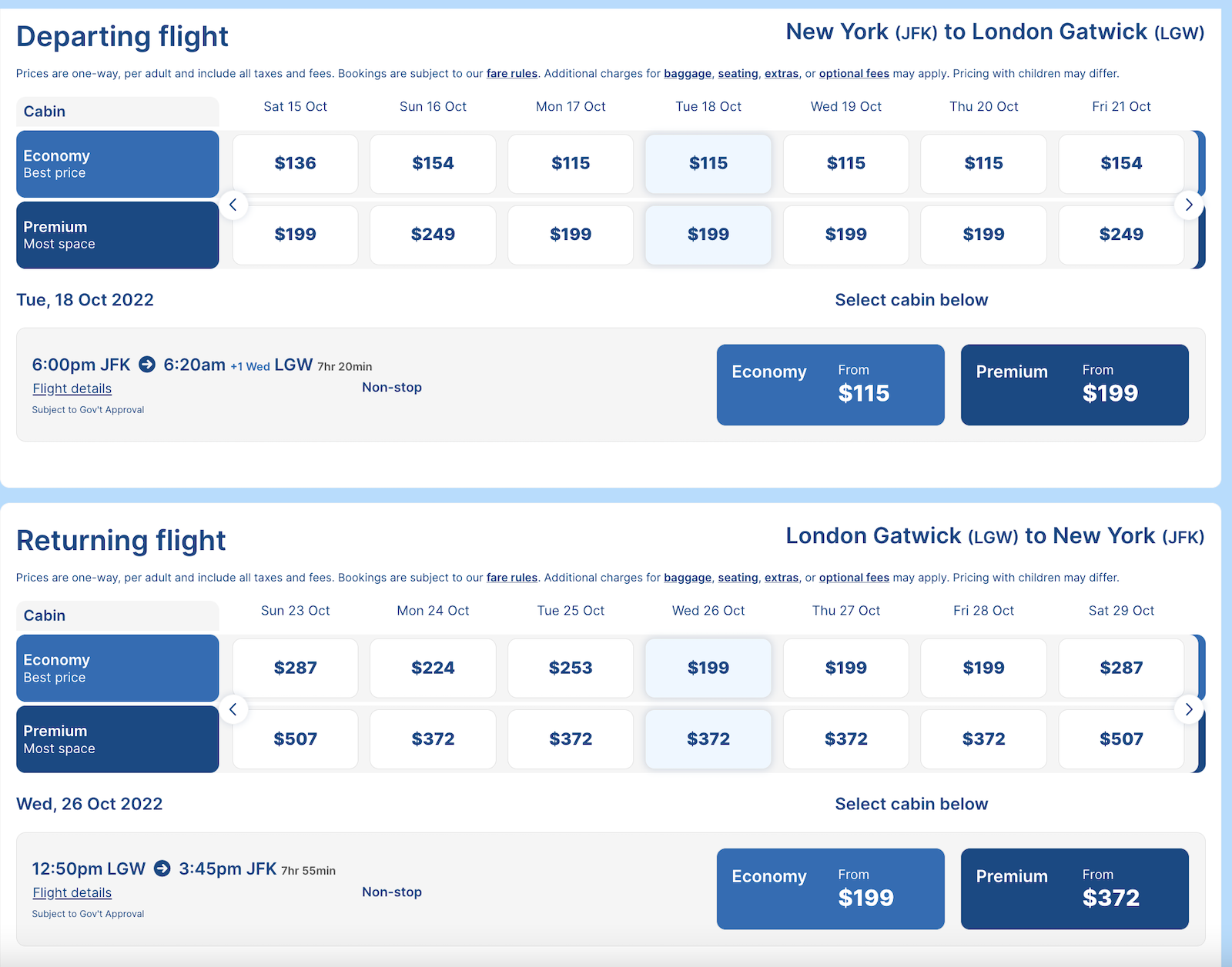 Norse booking screenshot