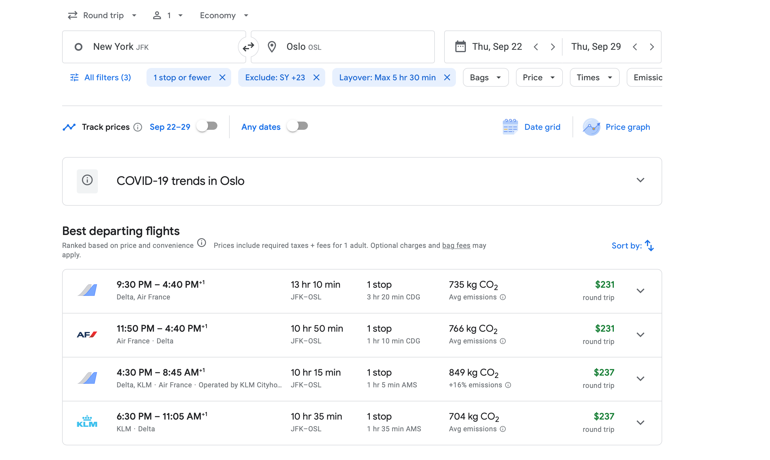 screenshot of flights from LAX