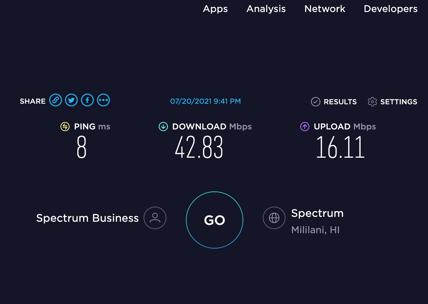 KLM WiFi speed test. (Screenshot courtesy Ookla)