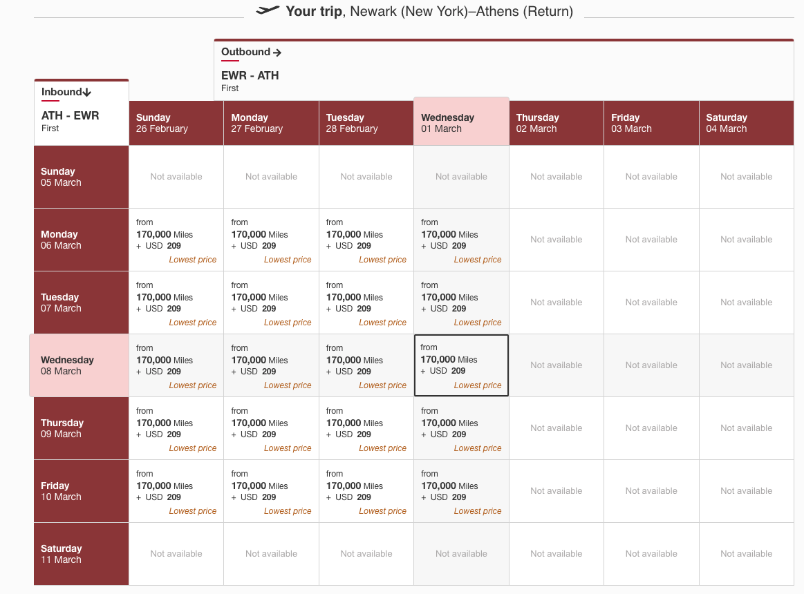 EWR ATH award space calendar in March 2023