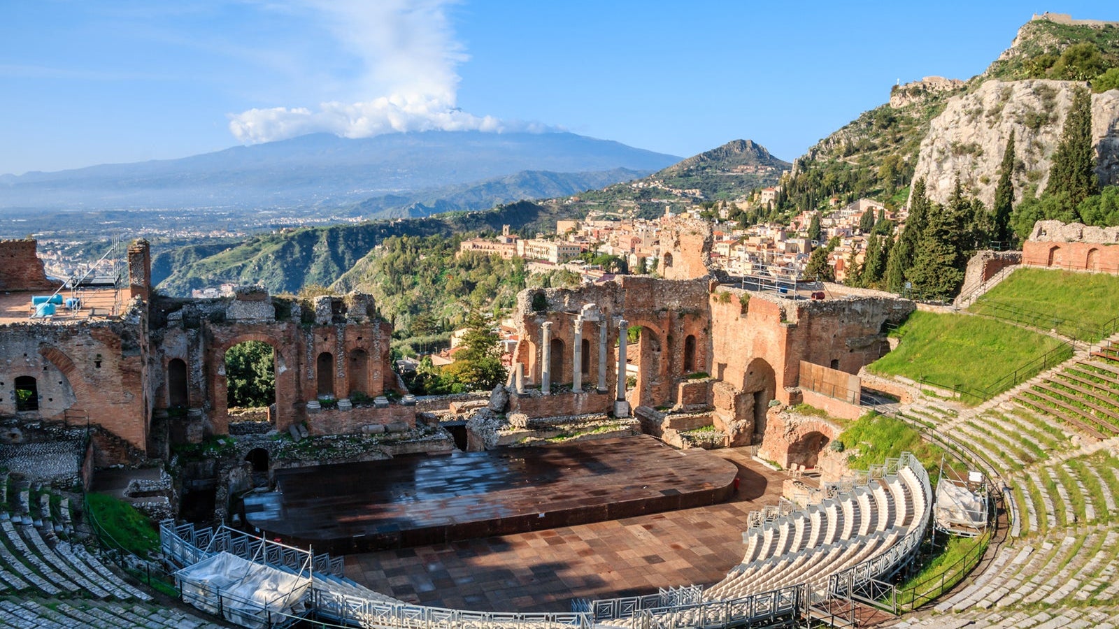 The Greek theatre (Teatro Greco) and Mount Etna, Taormina, Sicily