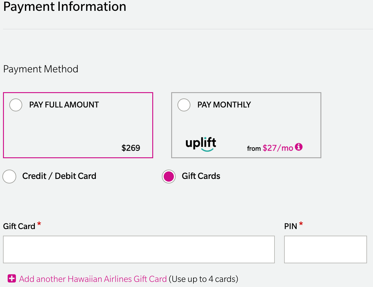 Using a Hawaiian Airlines gift card