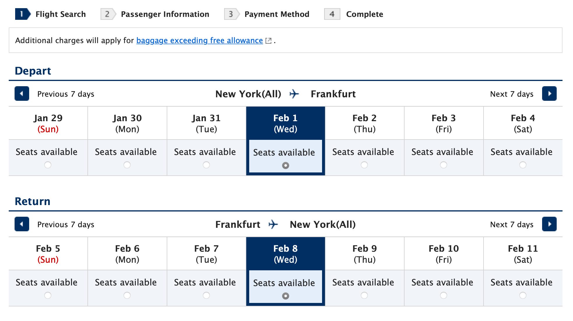 Weekly view on ANA website