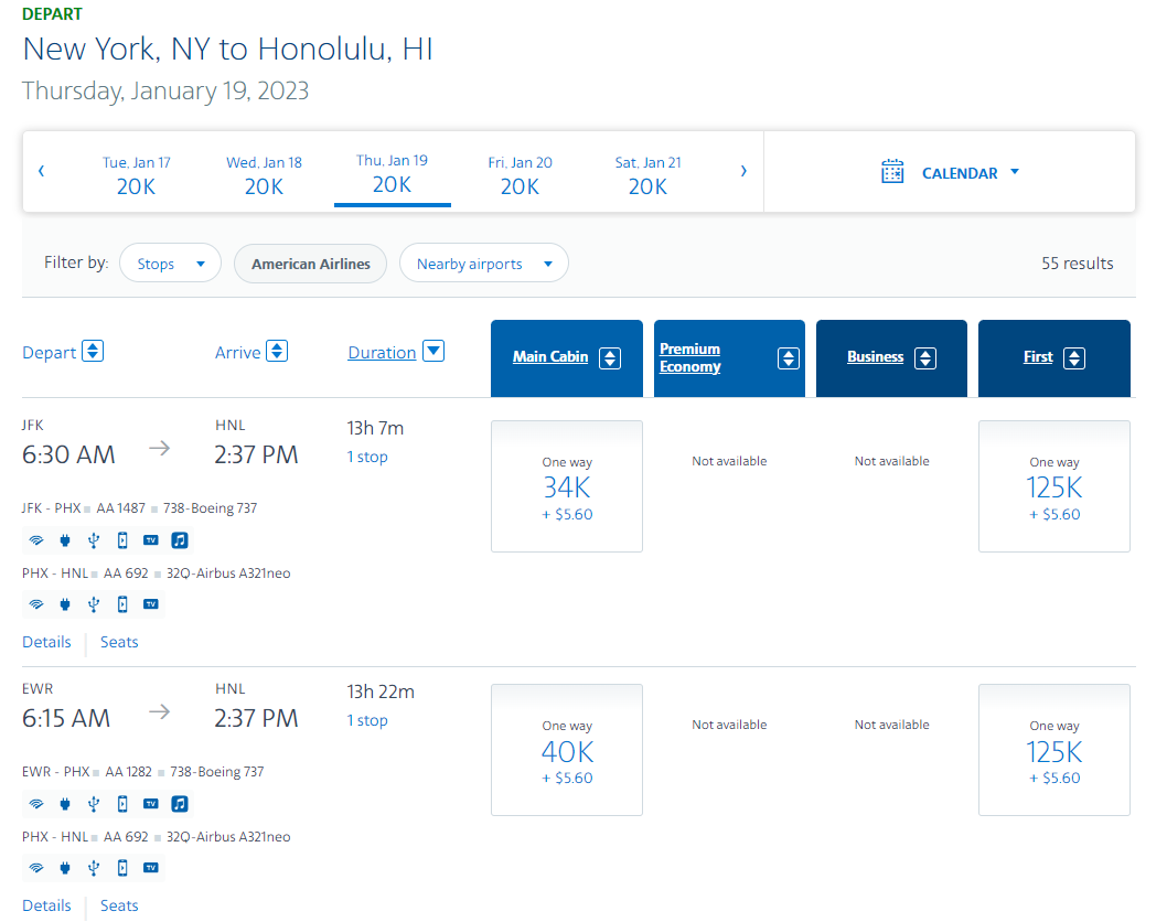 Booking an AAdvantage off-peak award to Hawaii