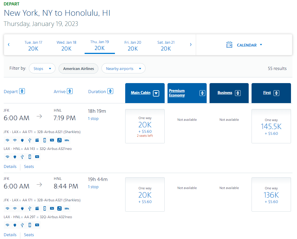 Booking an AAdvantage off-peak award to Hawaii