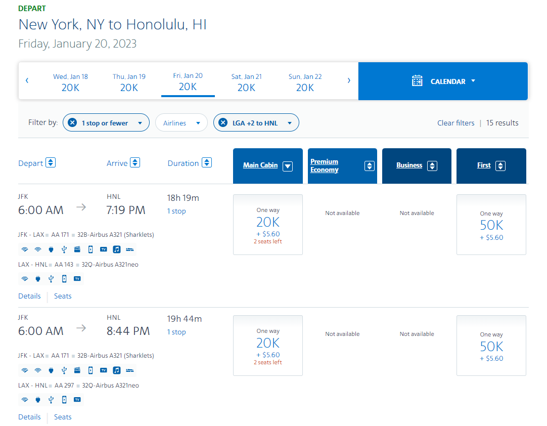 Booking an AAdvantage off-peak award to Hawaii